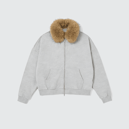 Unisex Fur-Trim Zip-Up Hoodie（400GSM）