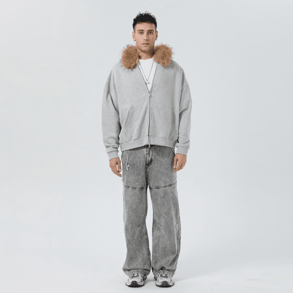 Unisex Fur-Trim Zip-Up Hoodie（400GSM）