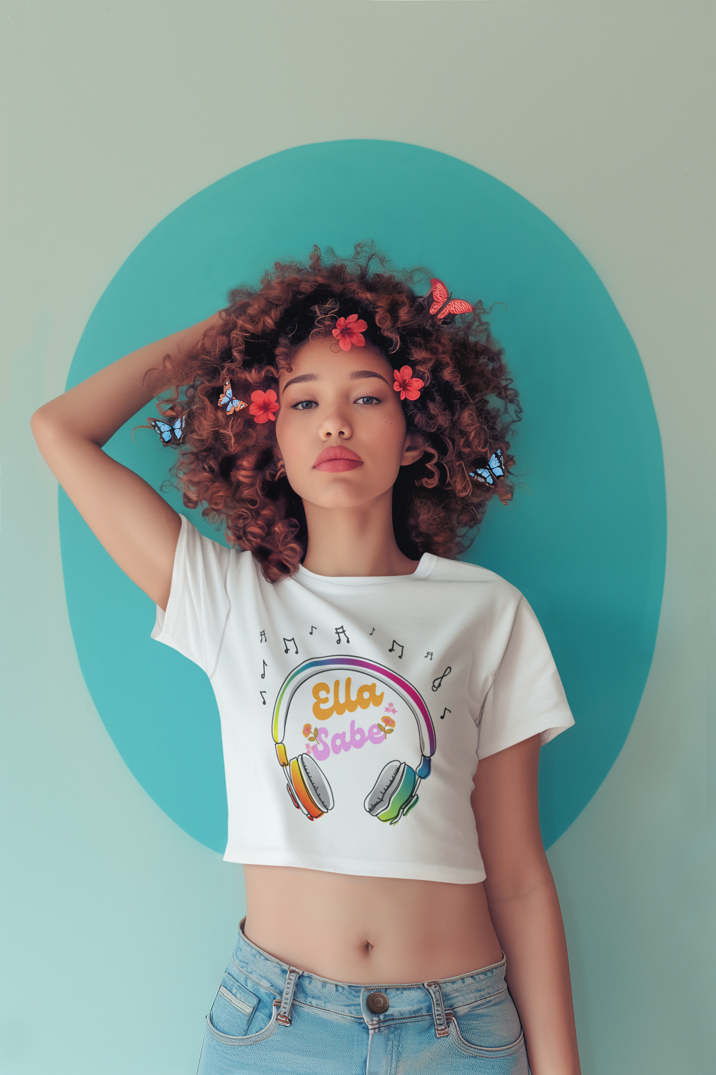 Colorful Music-Themed Cropped T-Shirt, Women's Music Tee, Casual Summer Top, Gift for Music Lovers, Trendy Cropped T-Shirt