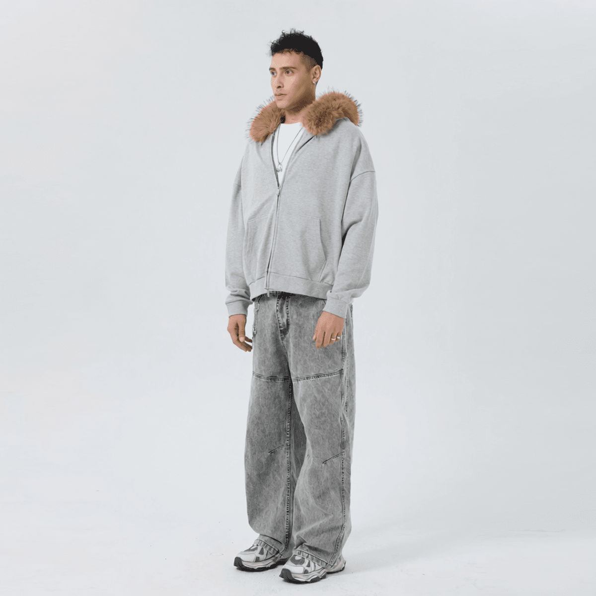 Unisex Fur-Trim Zip-Up Hoodie（400GSM）