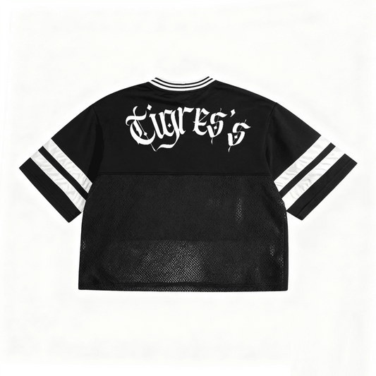 Unisex Oversized Cropped Vintage Jacquard-collar Mesh T-shirt（290GSM）