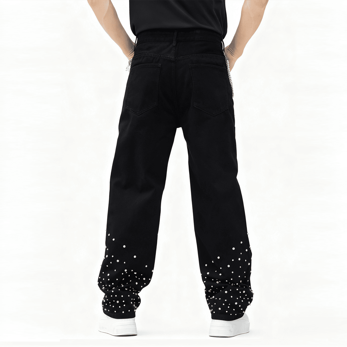 A7 Unisex Rhinestone-Embellished Relaxed Straight-Leg Jeans